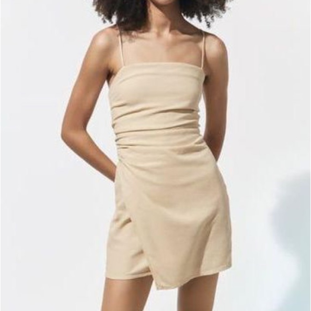 Zara Women’s Size XS Tan Mini Dress NWOT Rutched